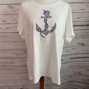 NWT Karen Scott Americana Anchor White Tee Size 2X